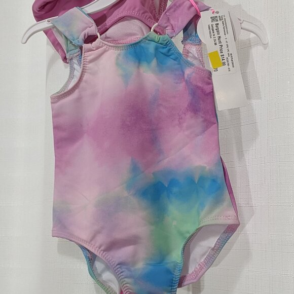 SET OF 2 PIECE SWIMSUITS BY YOUNG HEARTS SWIM GIRLS 2T "LOVE" Pink CLOUDS - Picture 2 of 6